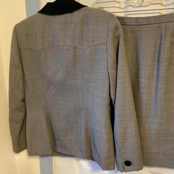 Jones New York Suit Women 4P Jacket Skirt Set Wool Mini USA Academia Career Grey - Picture 12 of 16